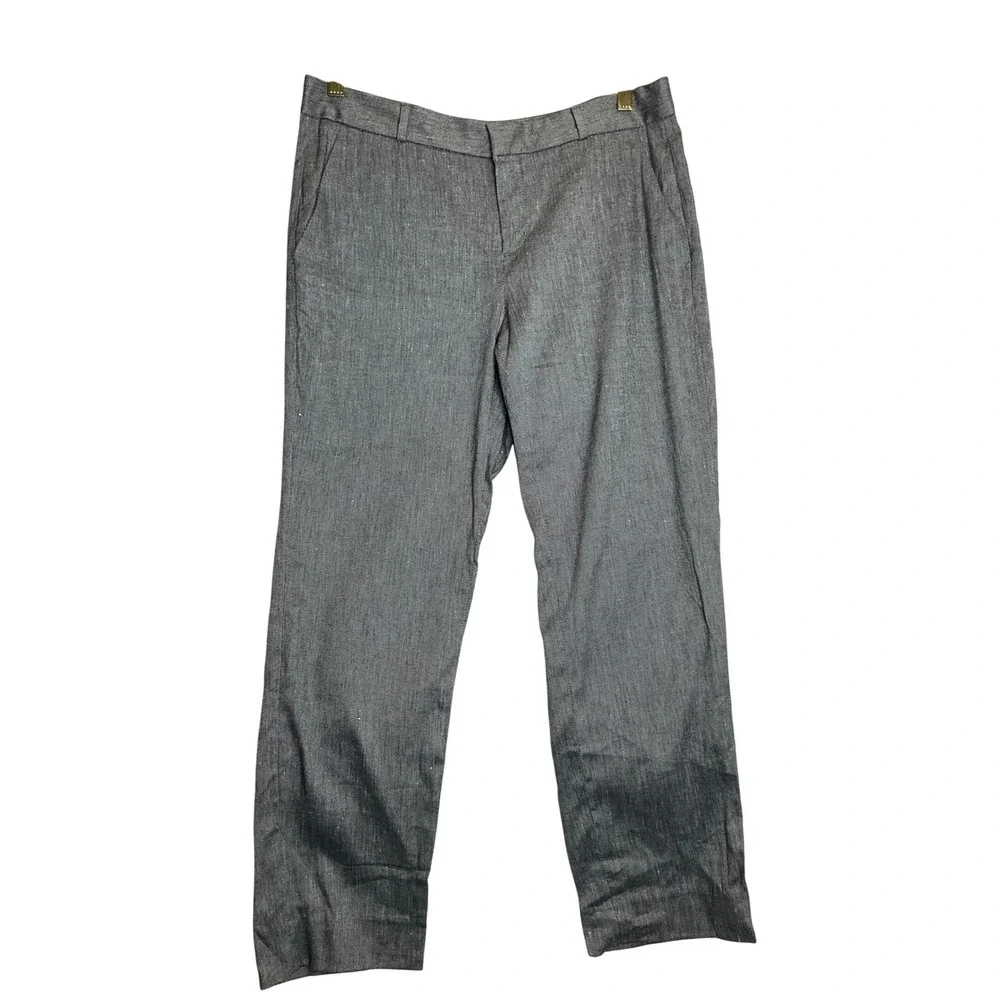 NEW Banana Republic Avery Linen Trousers Mid Rise Straight Blue Chambray‎ Preppy